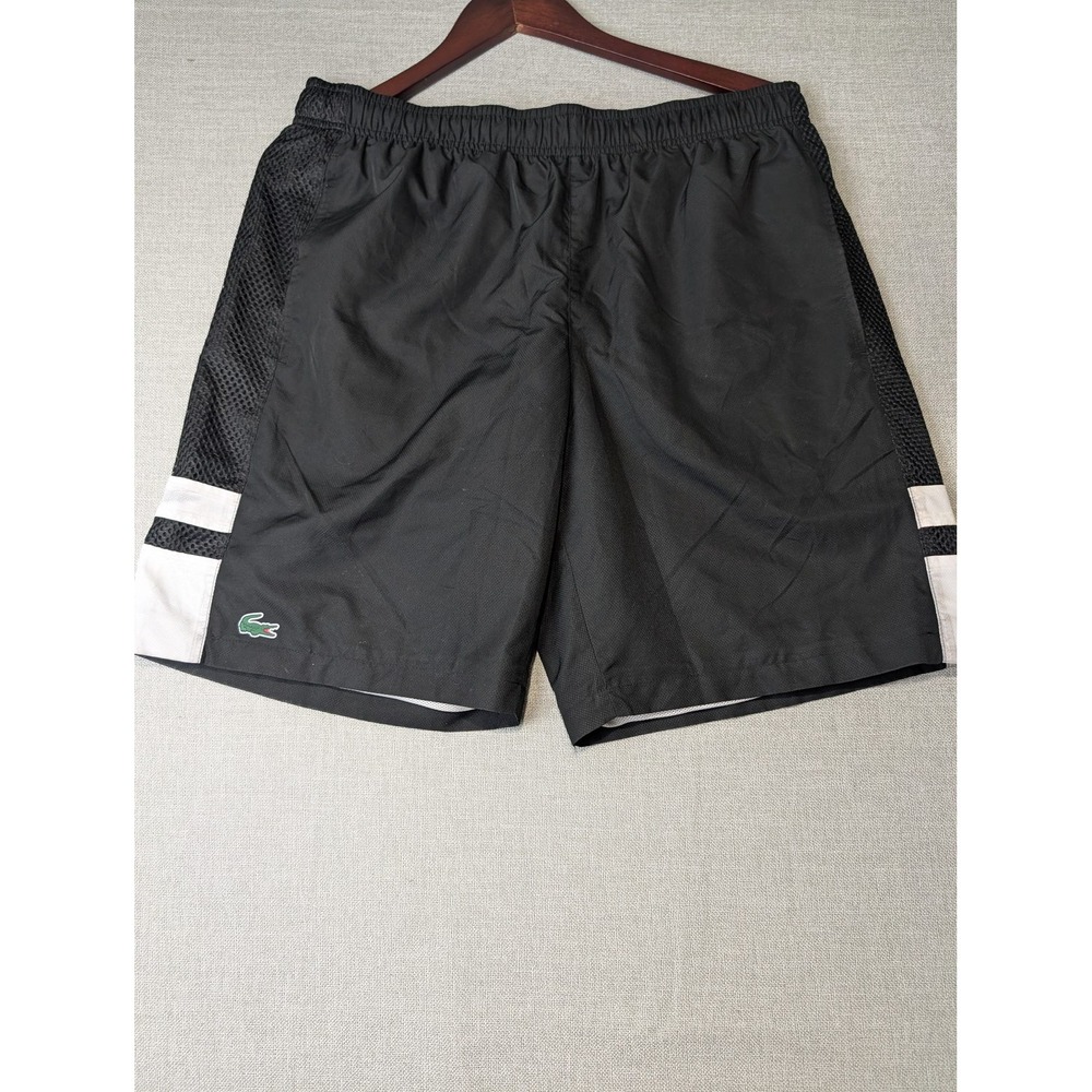 Lacoste Sport Athletic Shorts Mens L Black Polyester Mesh Stripe GH353T